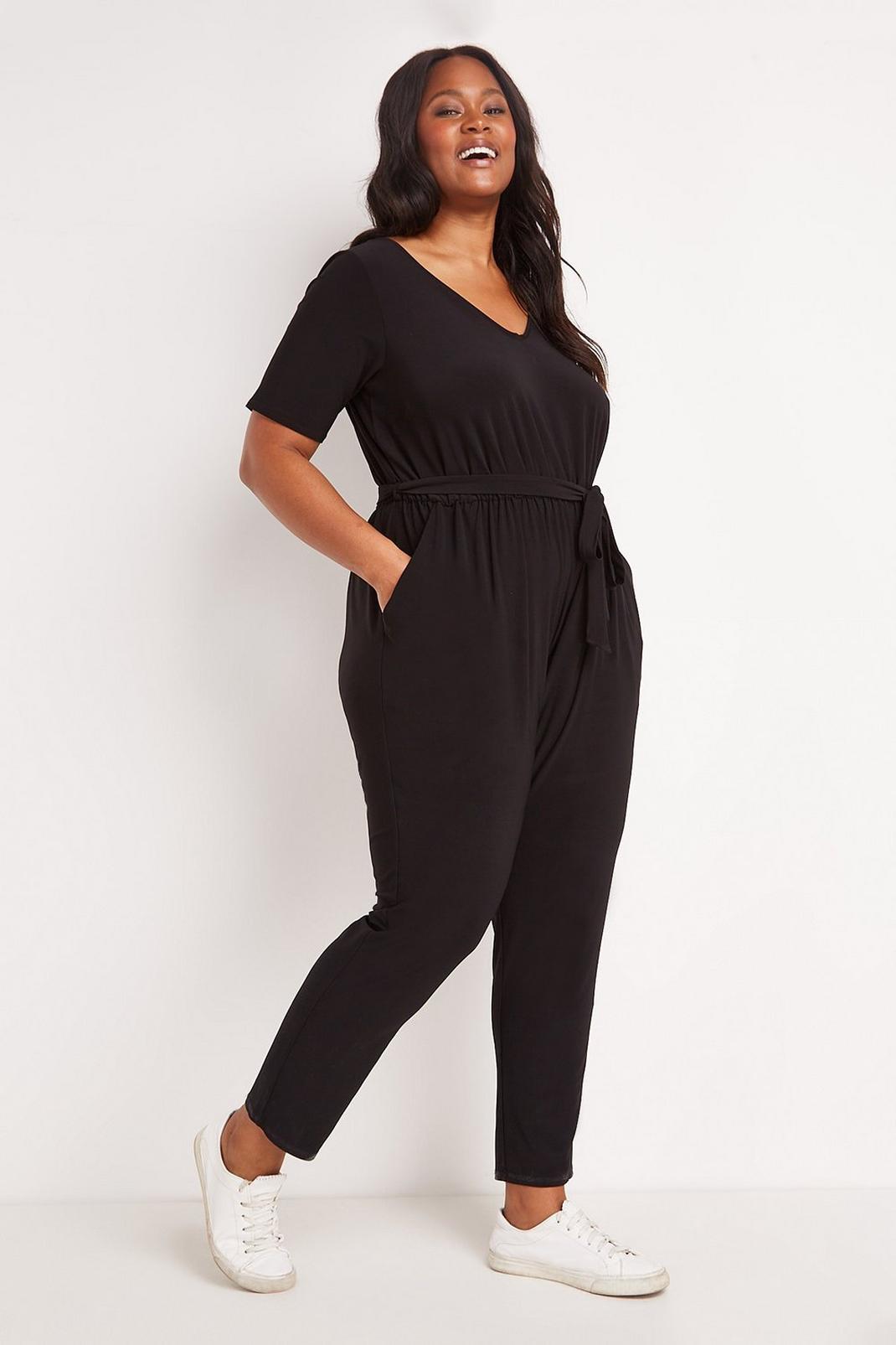Curve Black Jersey Relaxed Jumpsuit image number 1