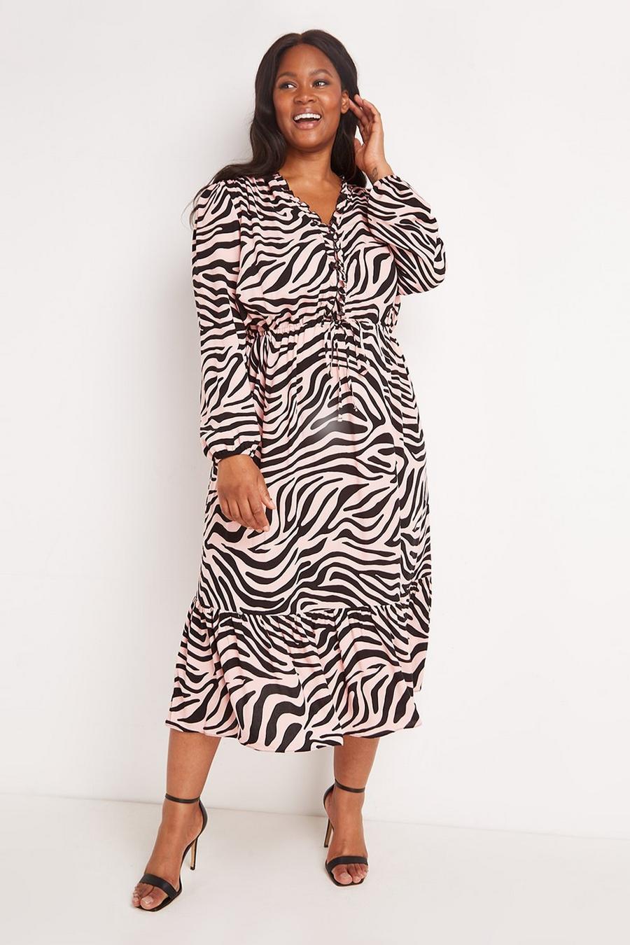 Curve Blush Zebra Frill Midi Dress