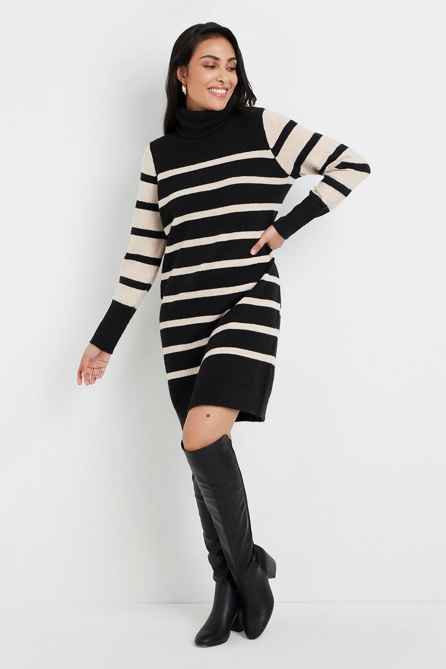 Petite Contrast Stripe Knitted Dress