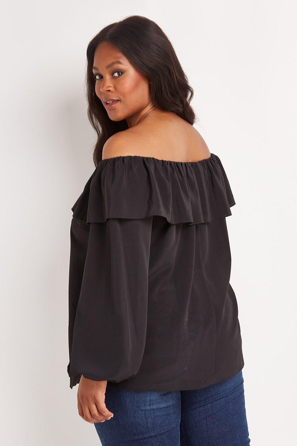 black frill bardot top