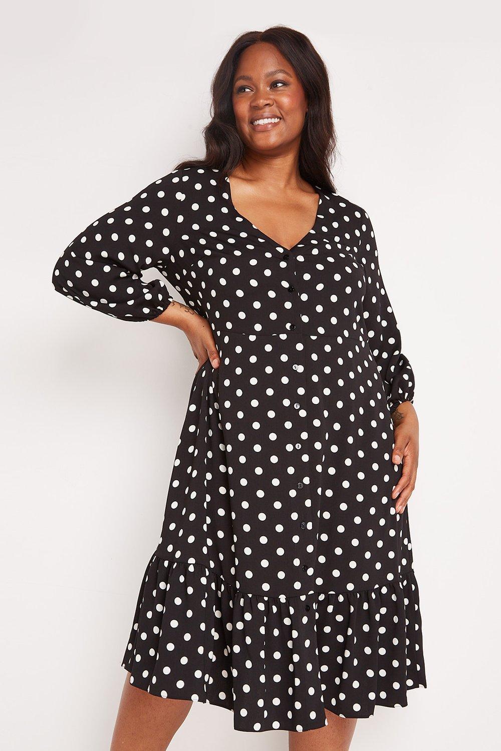 polka dot button through dress