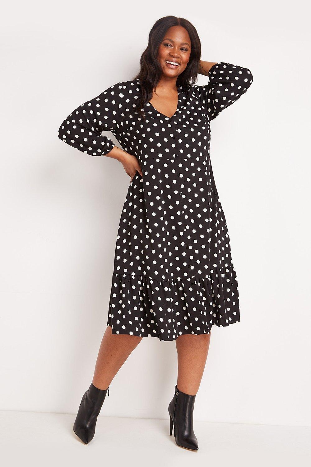 polka dot button through dress