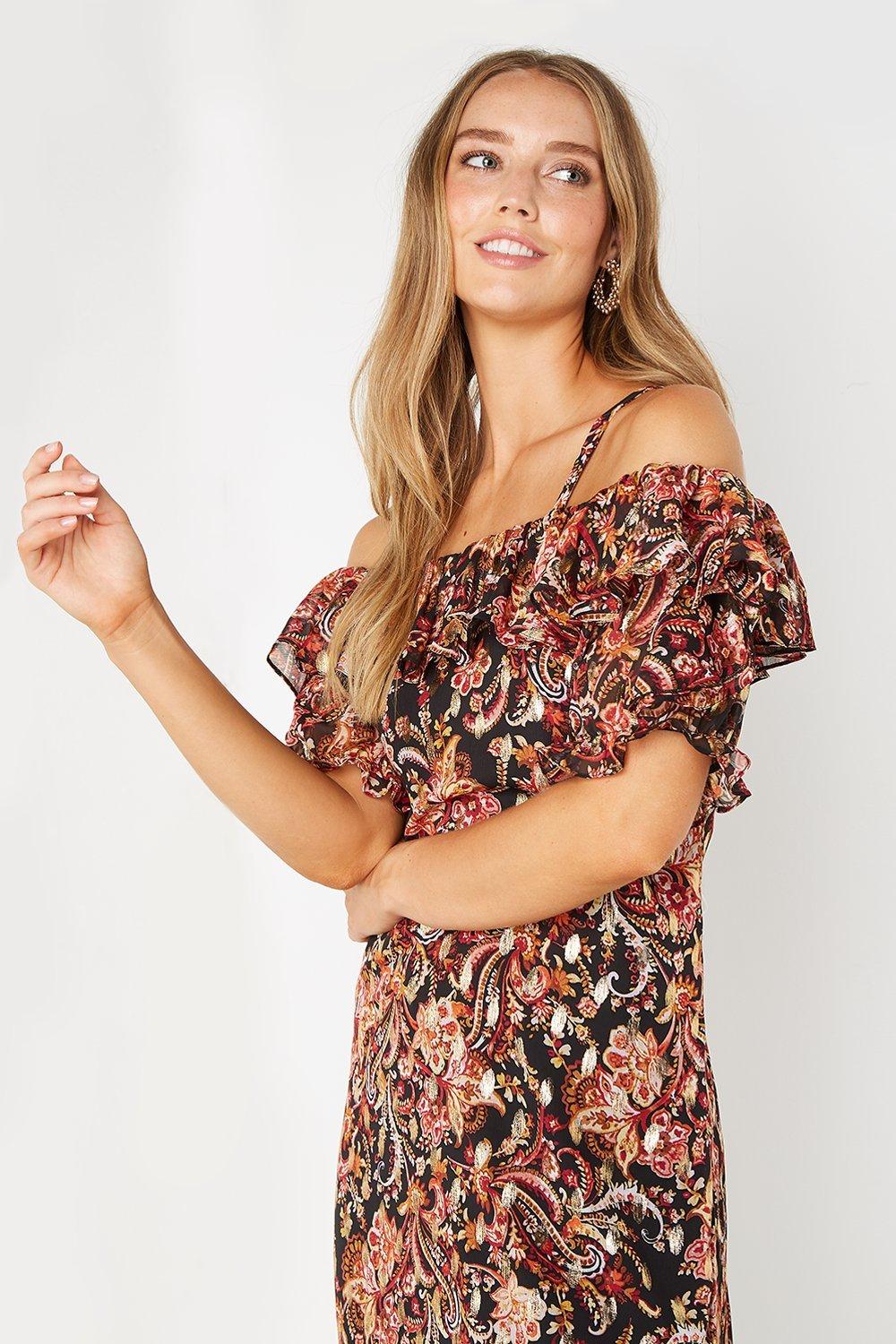 paisley cold shoulder dress