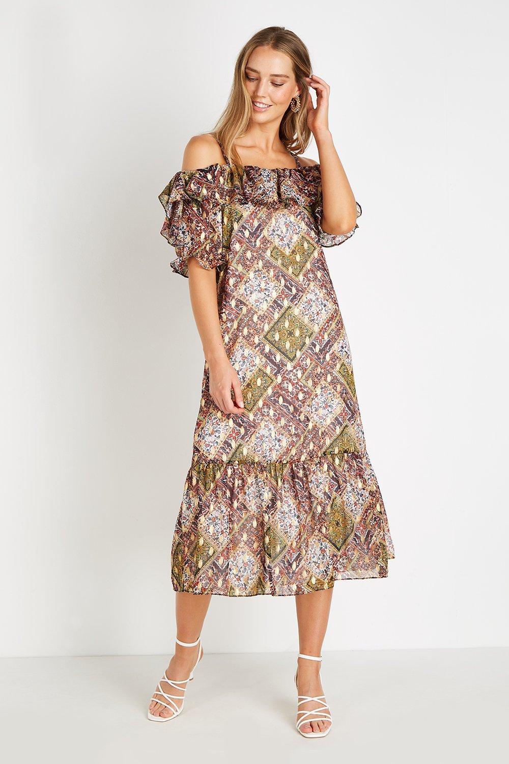 paisley cold shoulder dress