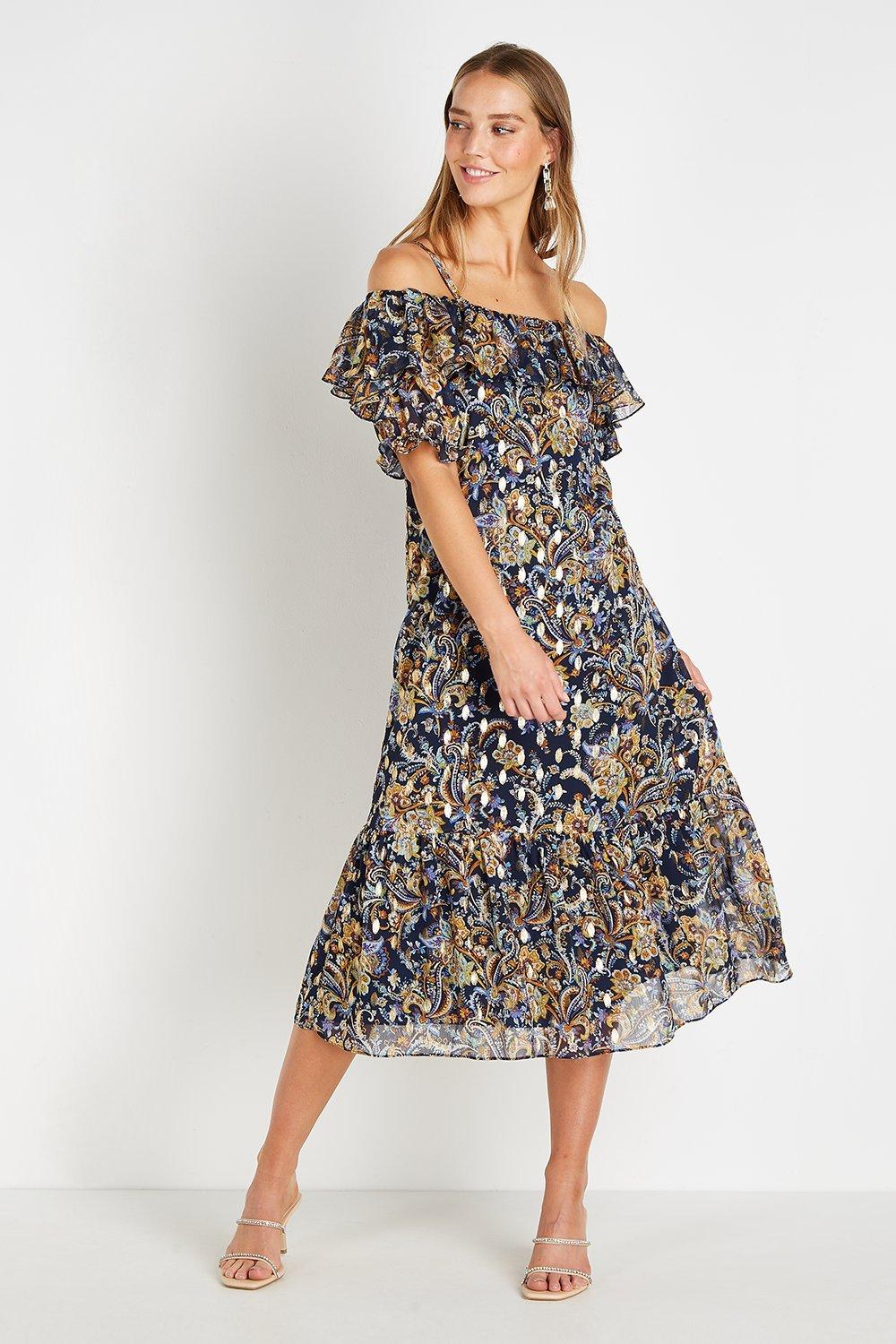 paisley cold shoulder dress