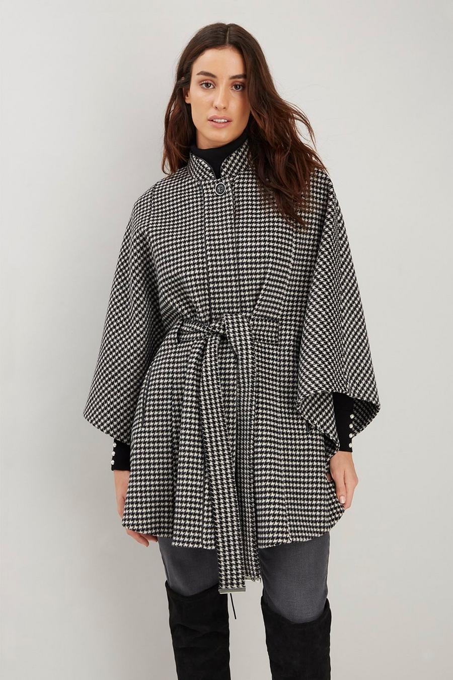 Mini Dogtooth Check Belted Cape