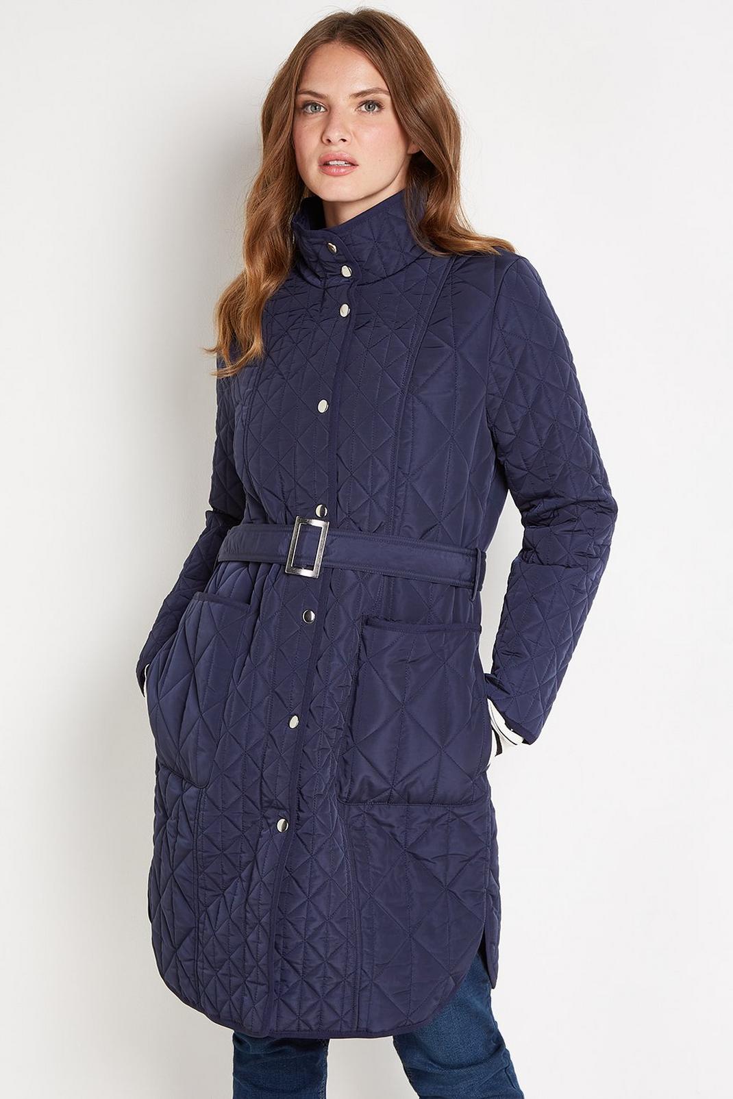 148 Quilted Funnel Neck Belted Midi Coat image number 1
