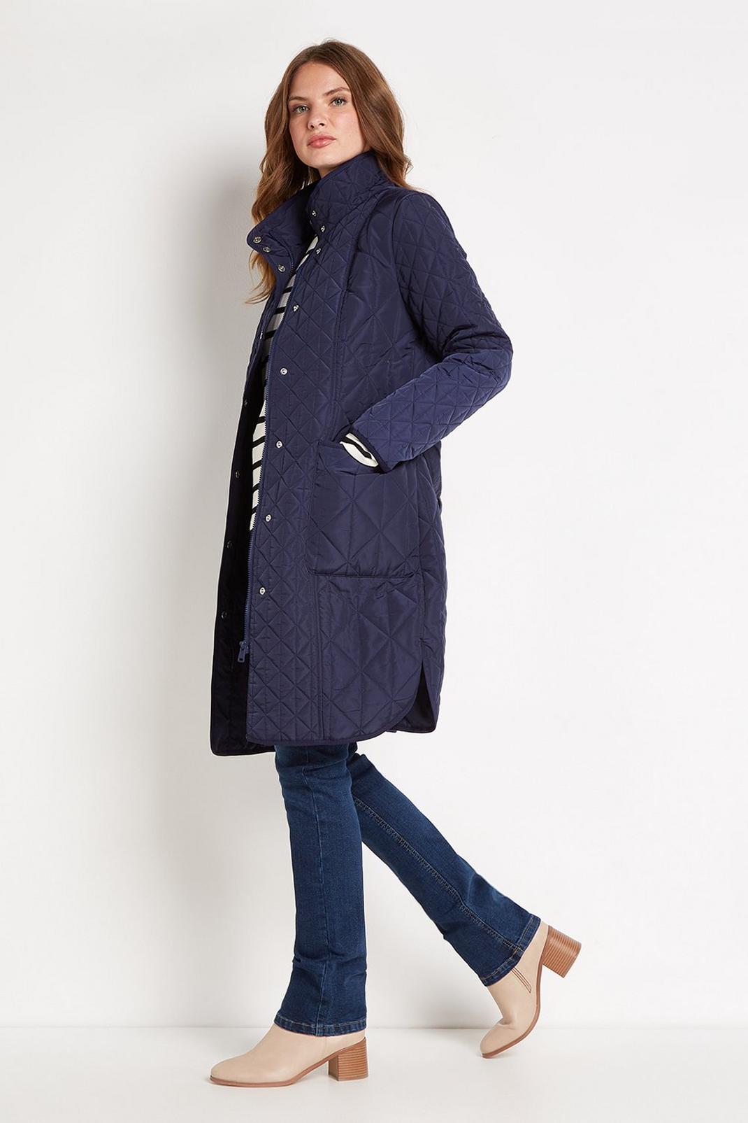 148 Quilted Funnel Neck Belted Midi Coat image number 2