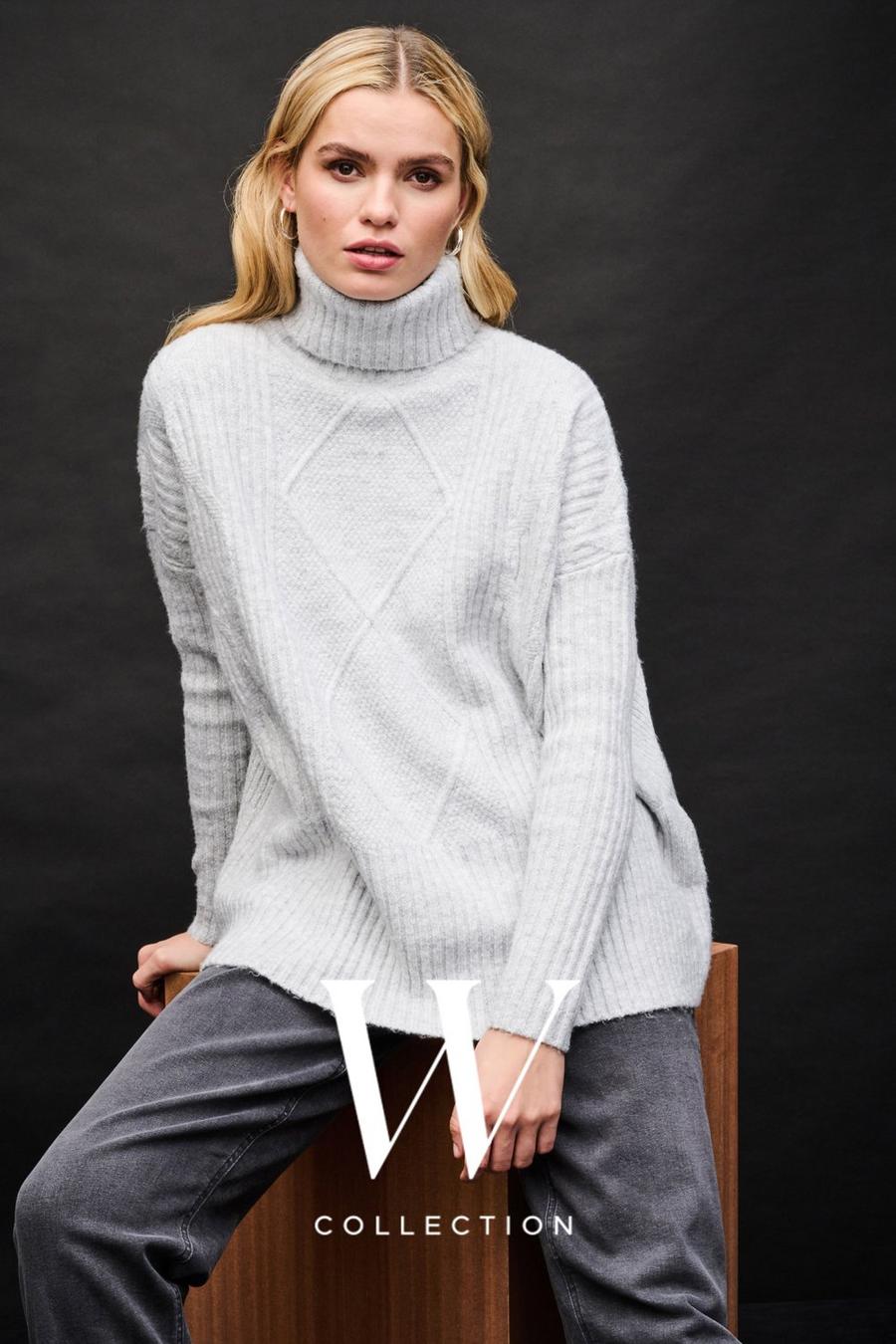 Cable Knit Roll Neck Boxy Jumper