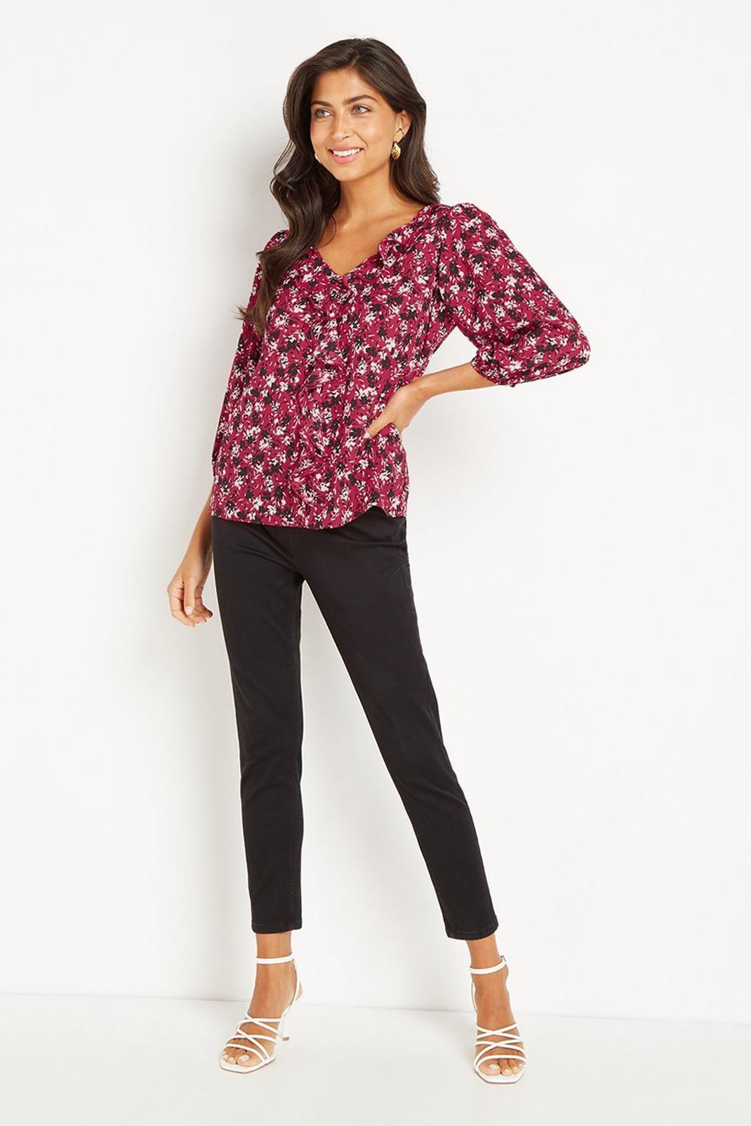 104 Petite Berry Floral Long Sleeve Ruffle Top image number 2