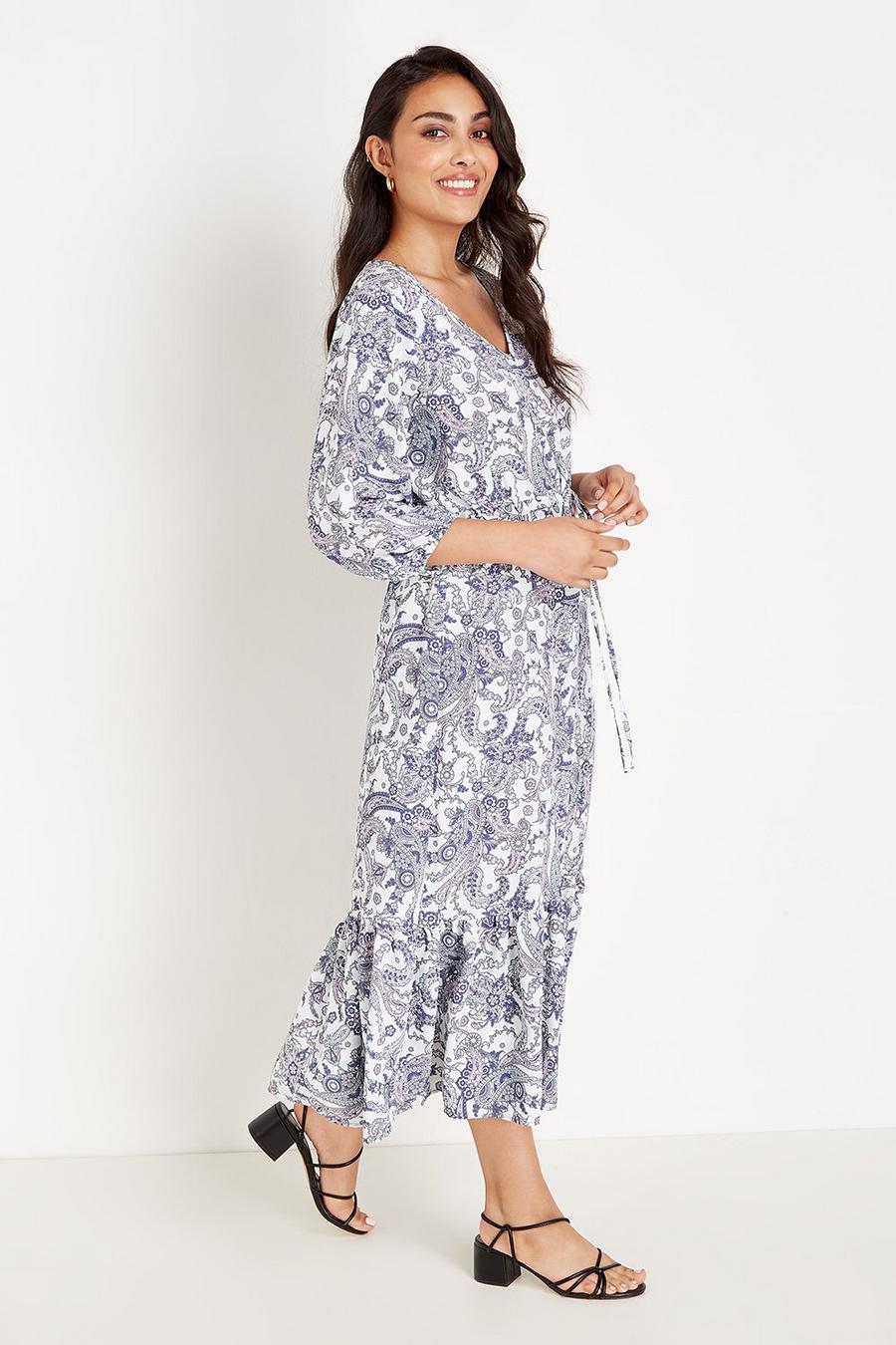 Petite Mint Paisley Relaxed Tiered Midi Dress