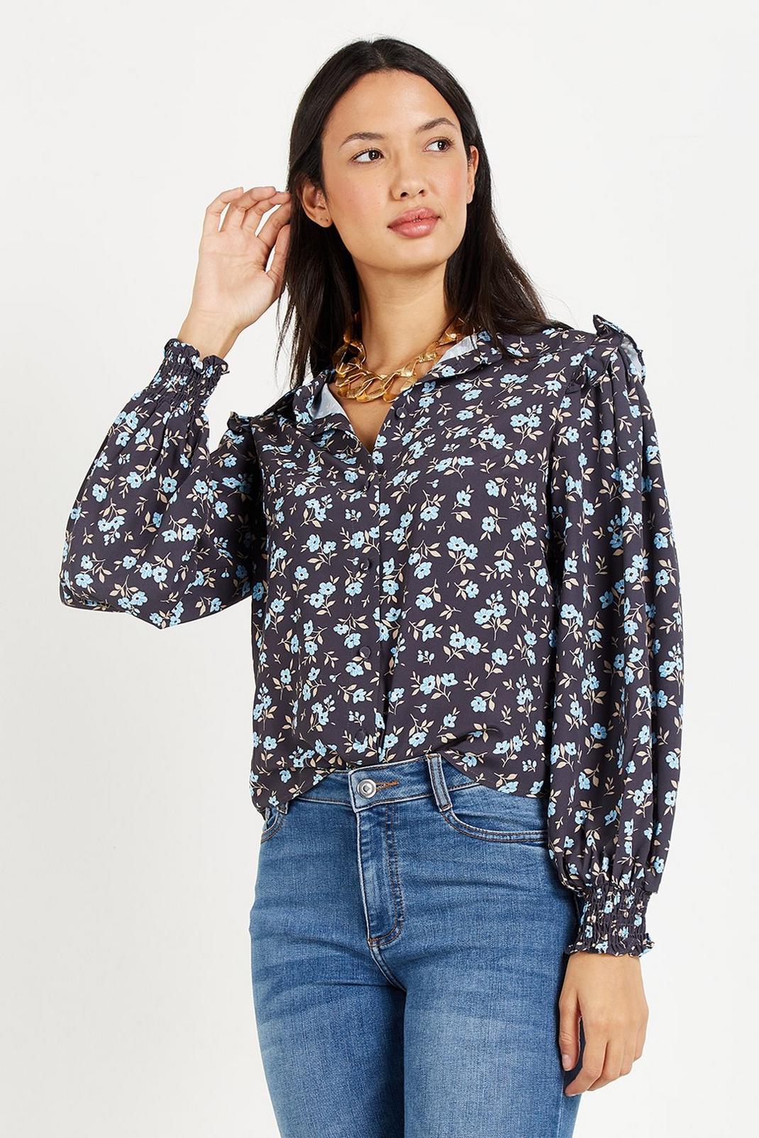 105 Petite Ditsy Floral Ruffle Shirt image number 1