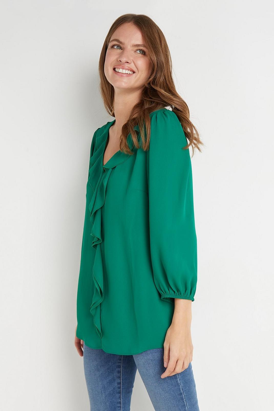 Green Tall Ruffle Front Blouse image number 1
