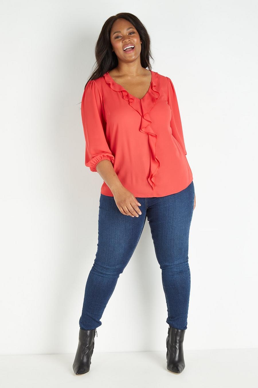 Curve Ruffle Front Blouse