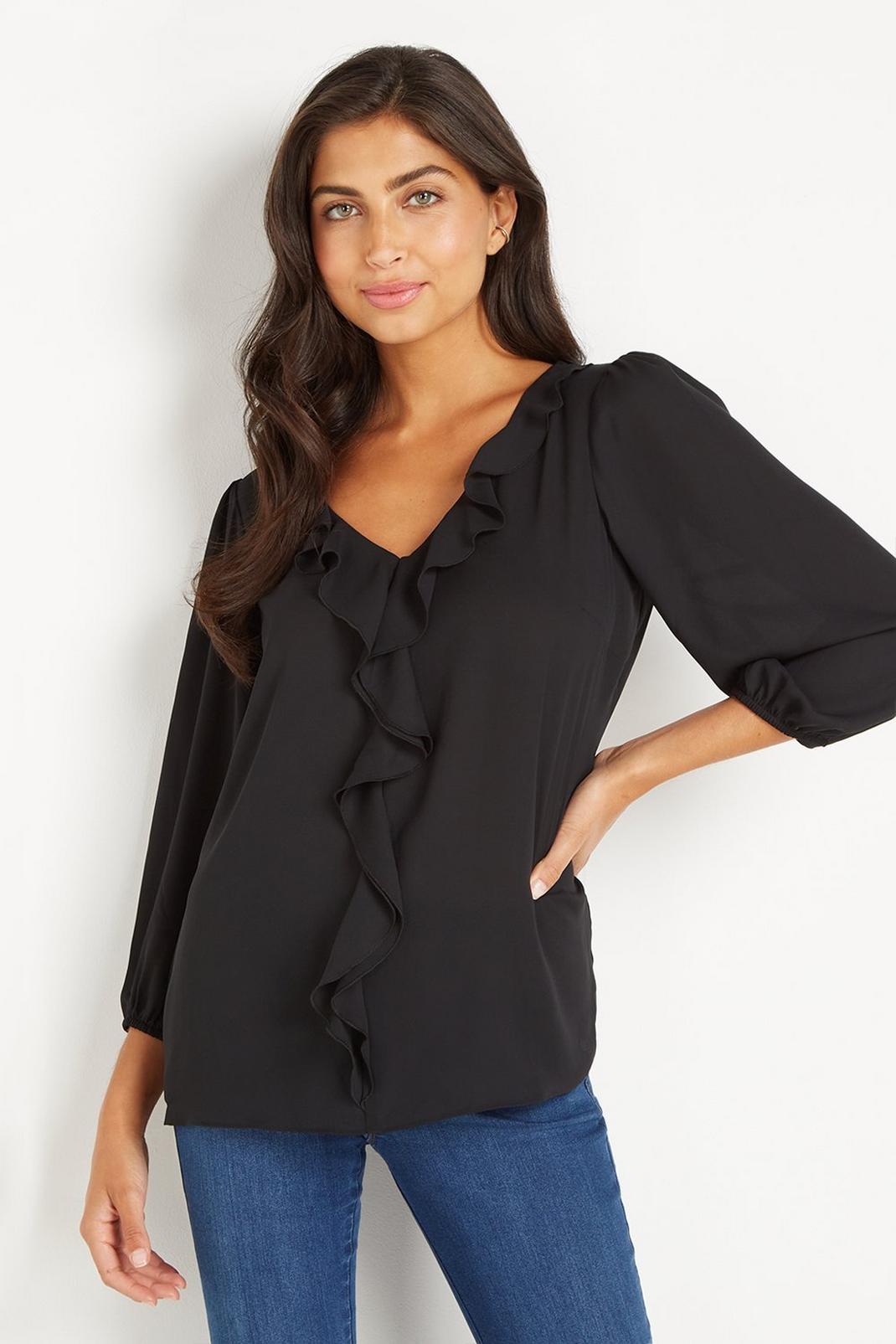 Black Ruffle Front Blouse image number 1