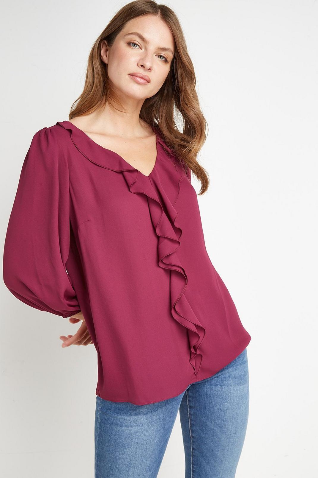 Purple Ruffle Front Blouse image number 1
