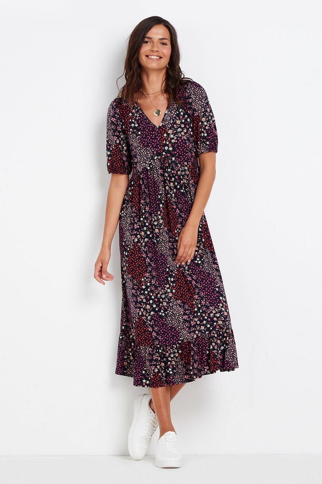 104 Berry Ditsy Floral Tiered Jersey Midi Dress image number 2