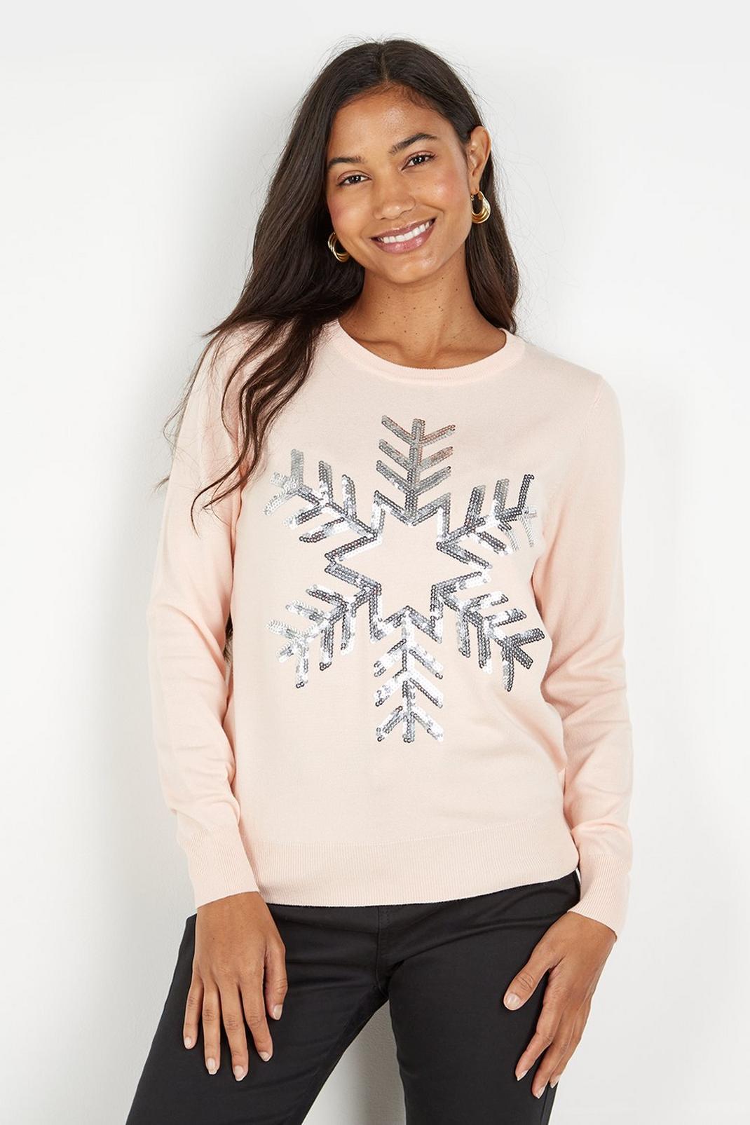 Tall Blush Sequin Snowflake Jumper image number 1