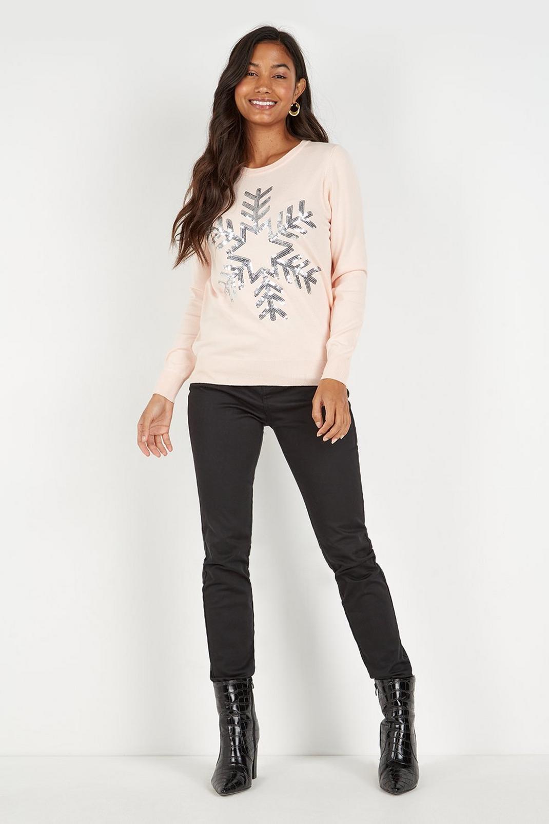 107 Tall Blush Sequin Snowflake Jumper image number 2