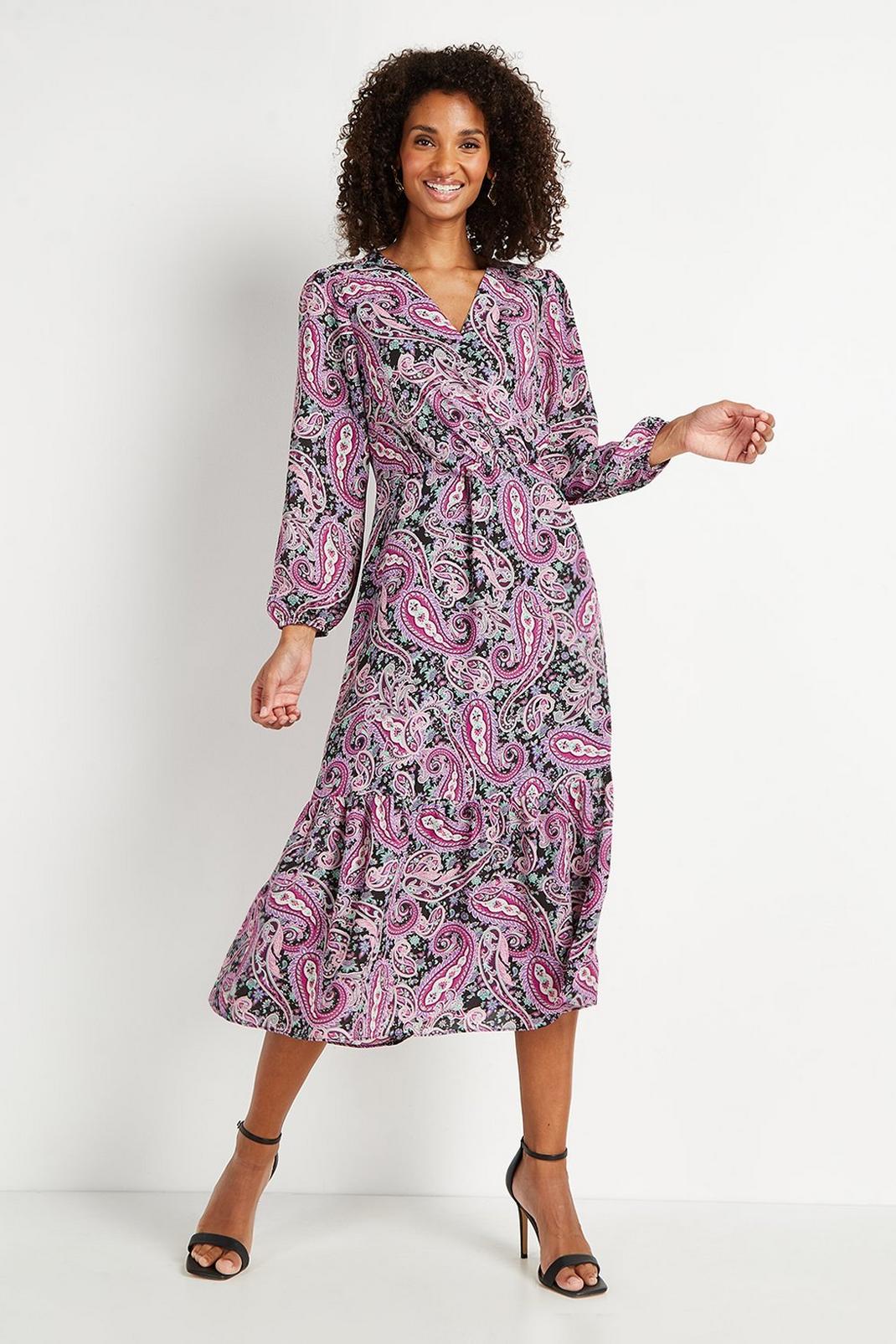 105 Pop Paisley Tiered Wrap Dress image number 1