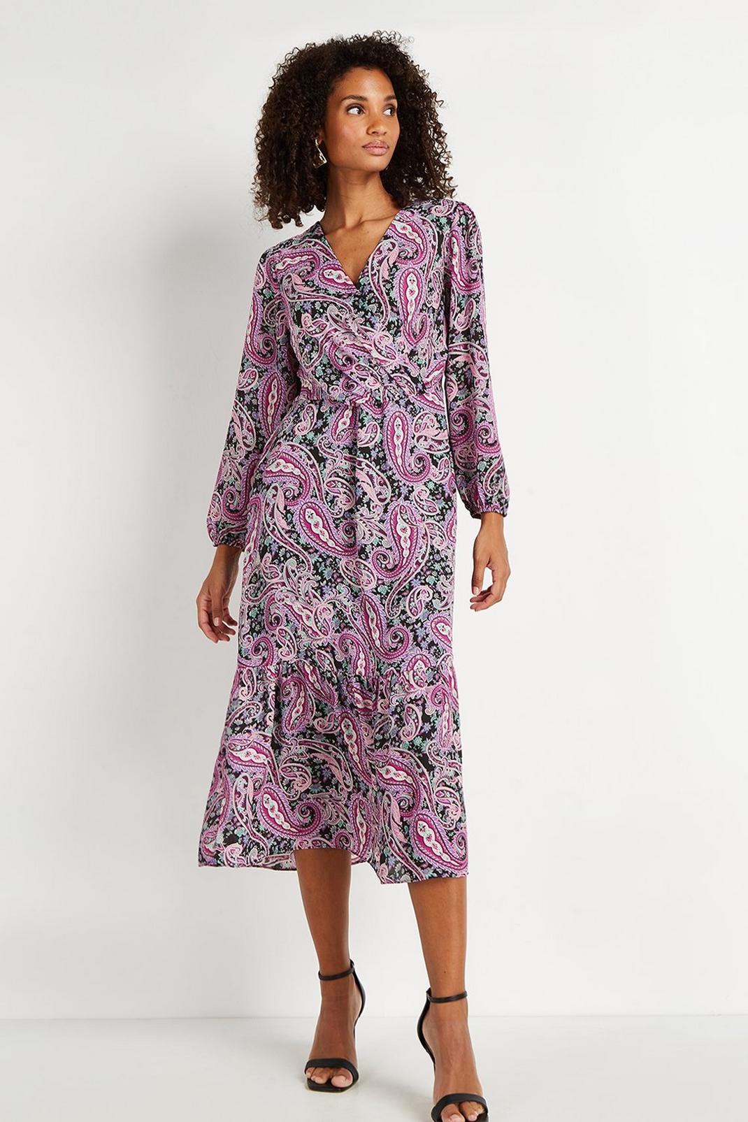 105 Pop Paisley Tiered Wrap Dress image number 2