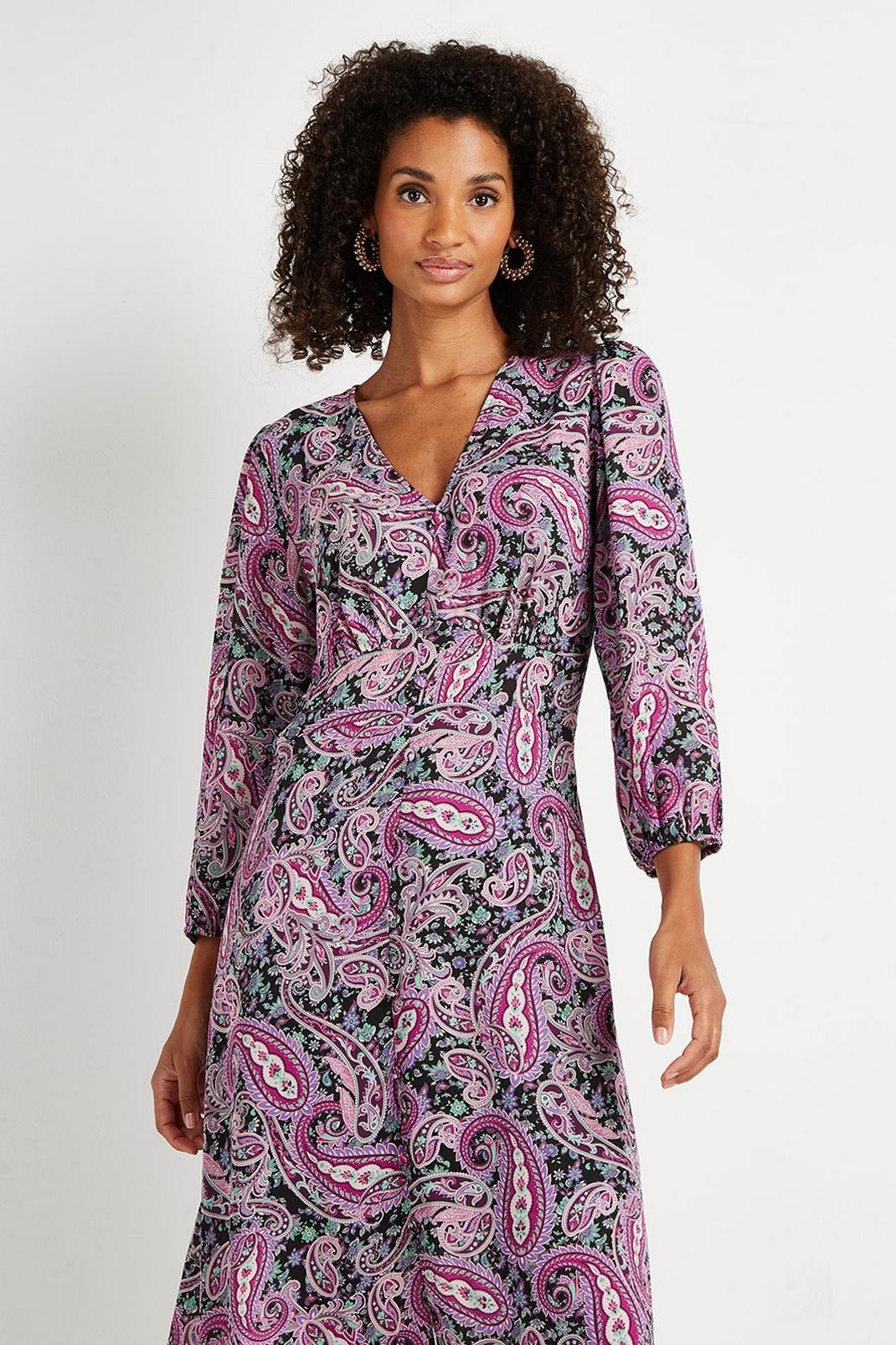 105 Tall Pop Paisley Button Through Midi Dress image number 2