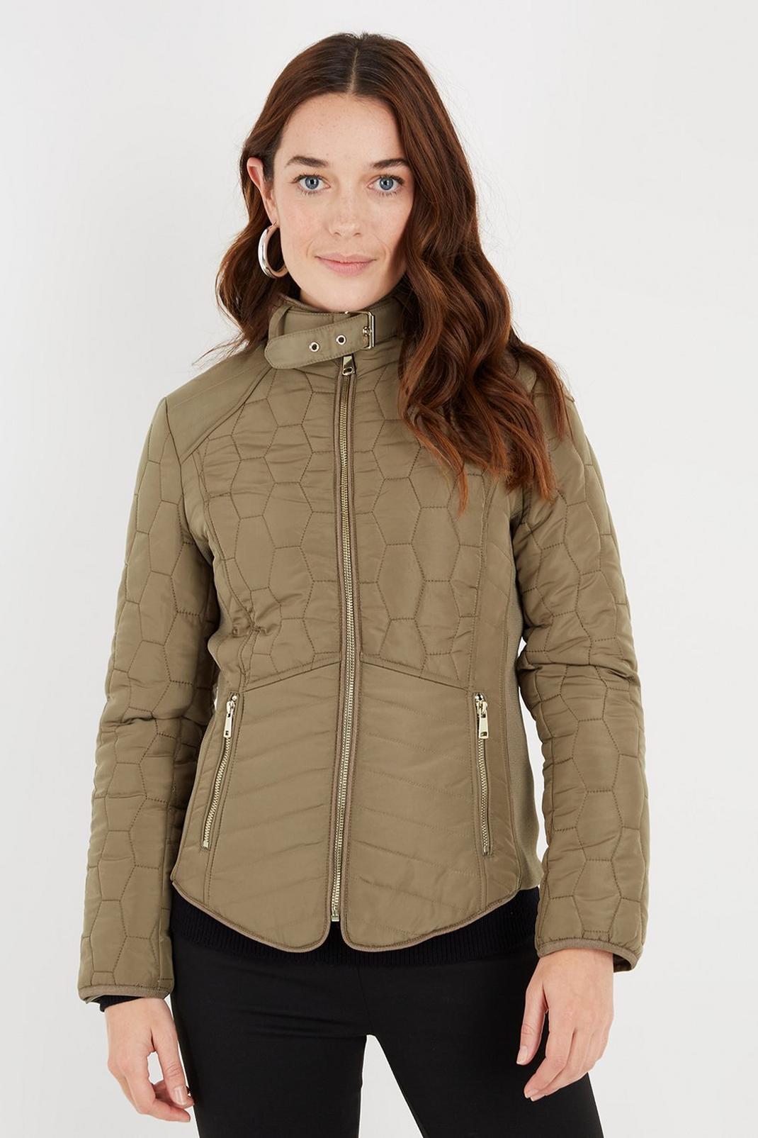 Taupe Petite Quilted Zip Front Jacket image number 1