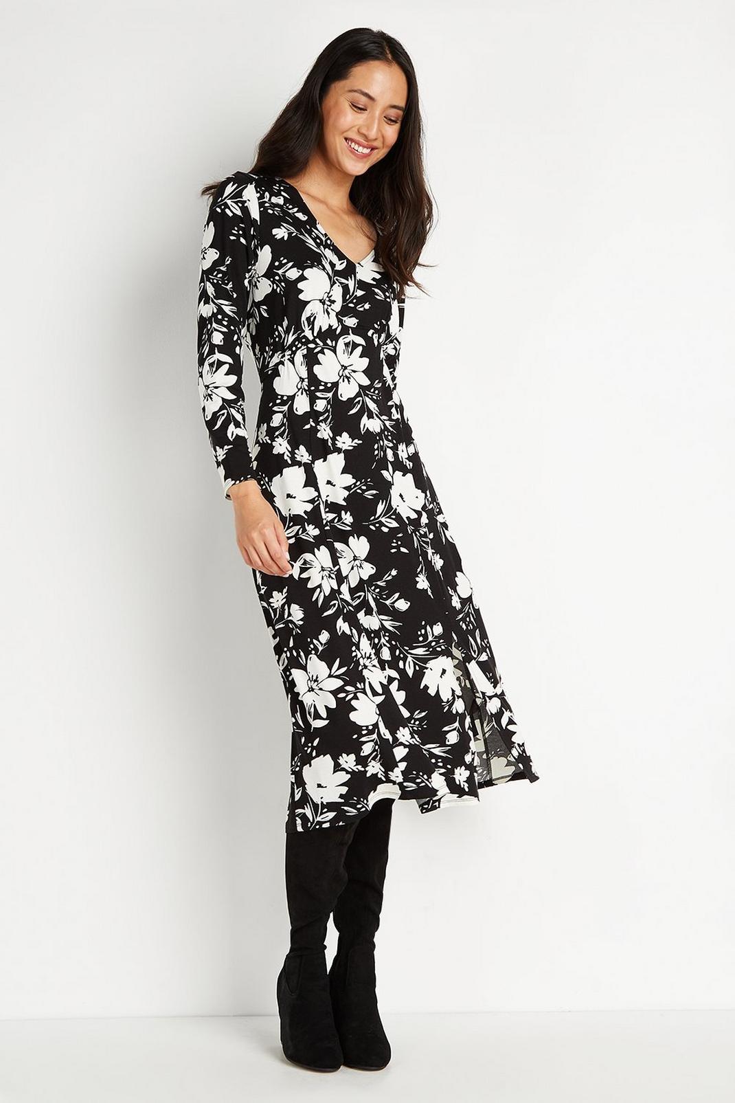 105 Black Floral Jersey Split Dress image number 1