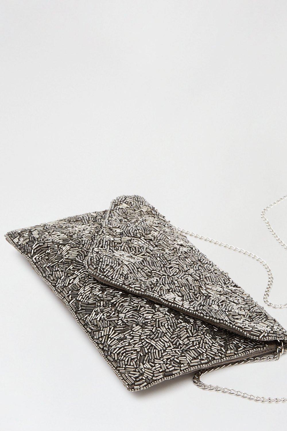 Pewter beaded clutch bag new arrivals