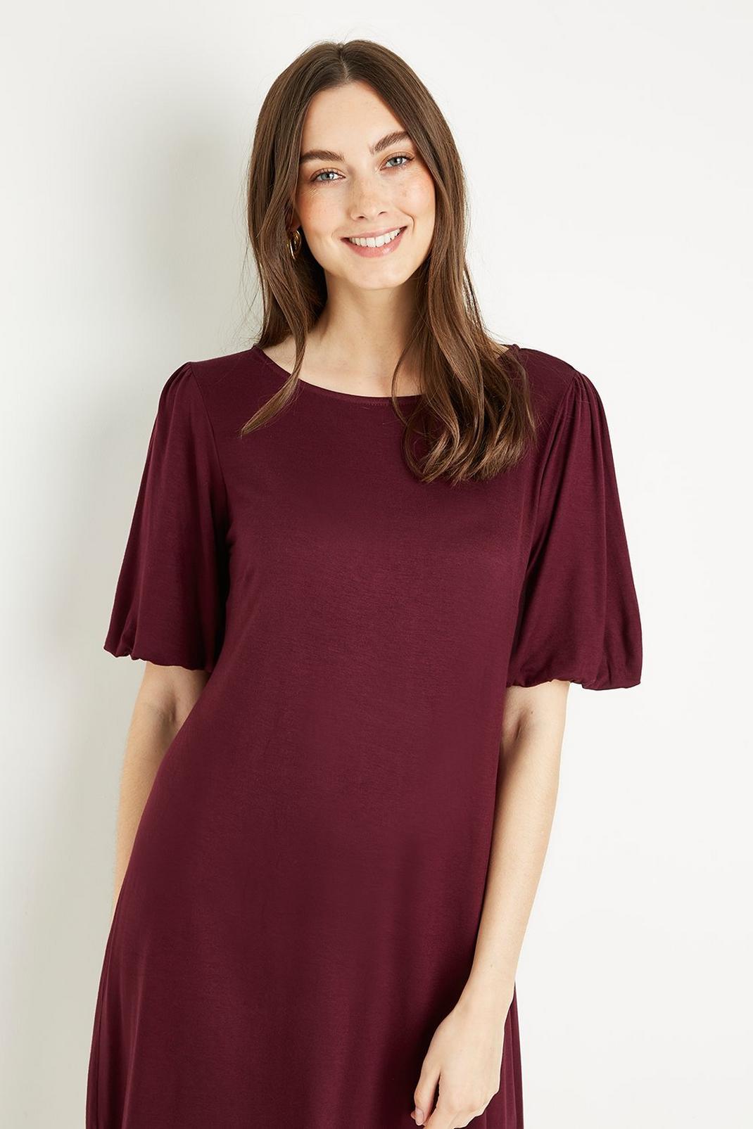 104 Berry Jersey Puff Sleeve Shift Dress image number 2