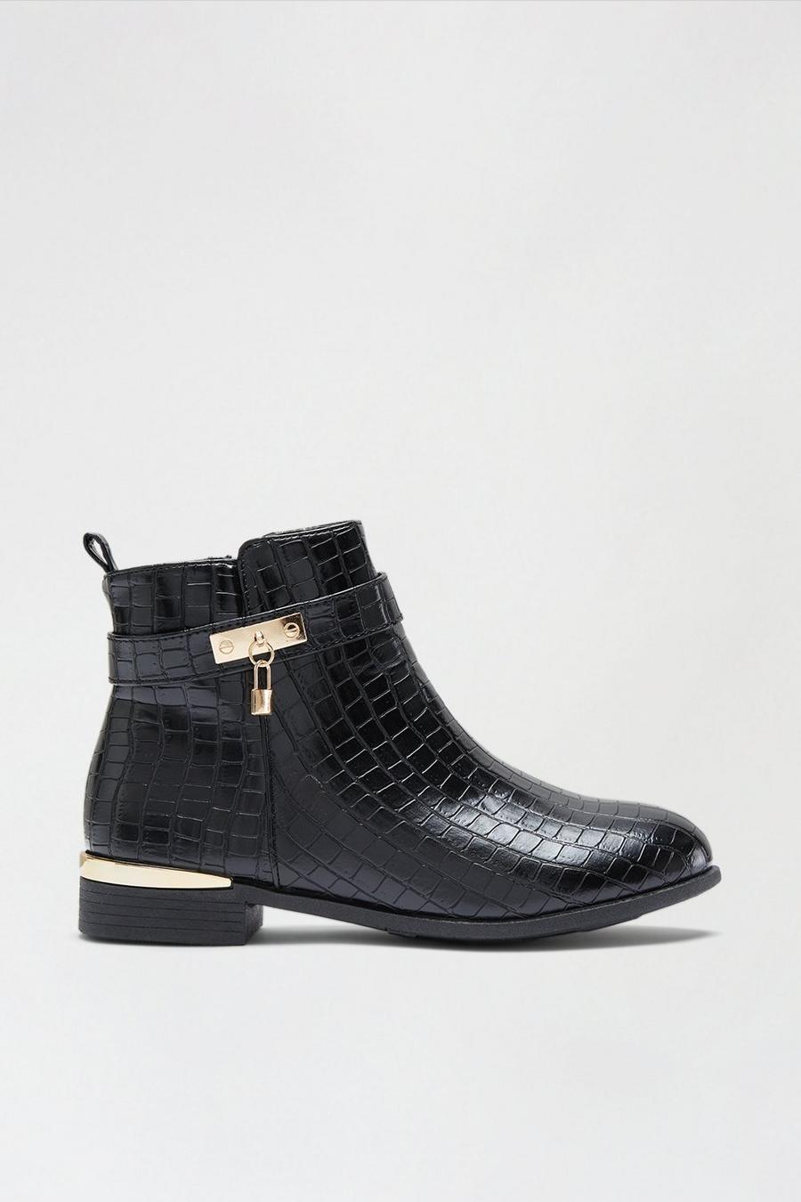 Wide Fit Allium Buckle Detail Ankle Boot