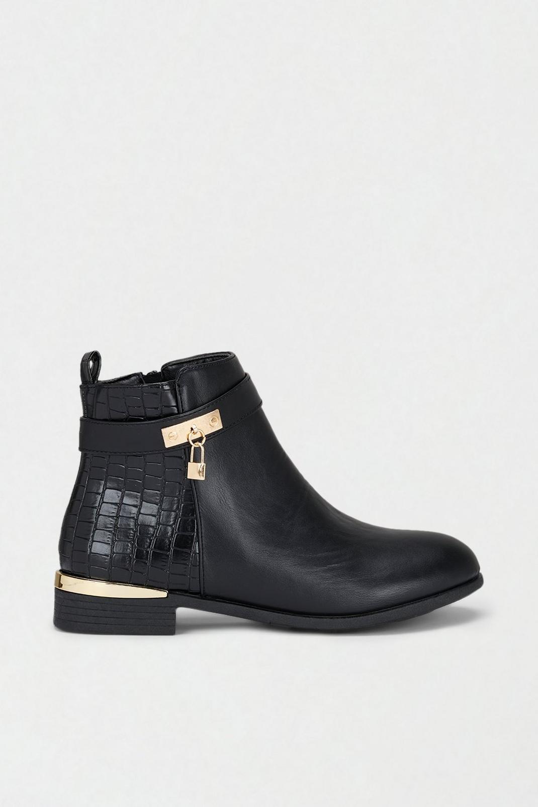 Black Wide Fit Allium Buckle Detail Ankle Boot image number 1