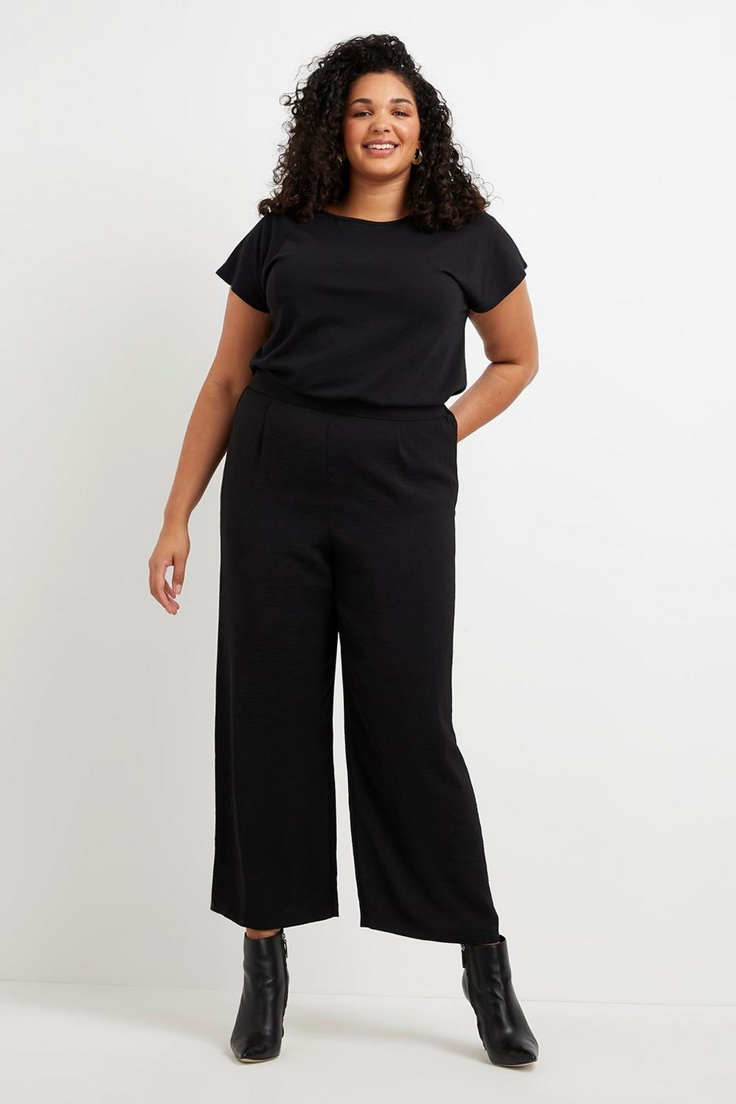Black Curve Linen Look Twill Wide Leg Trousers image number 1