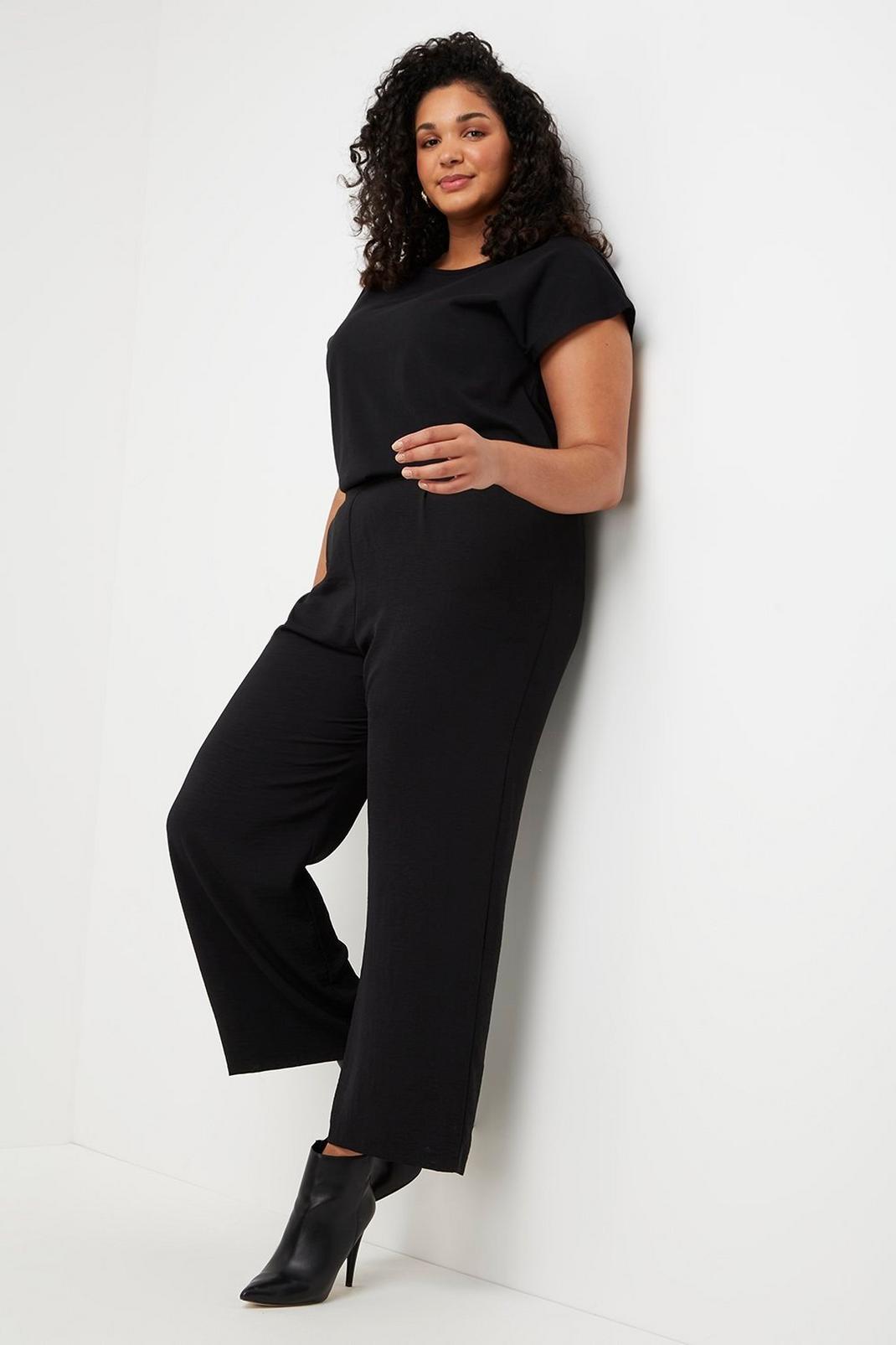 105 Curve Black Elasticated Wide Leg Trousers image number 2