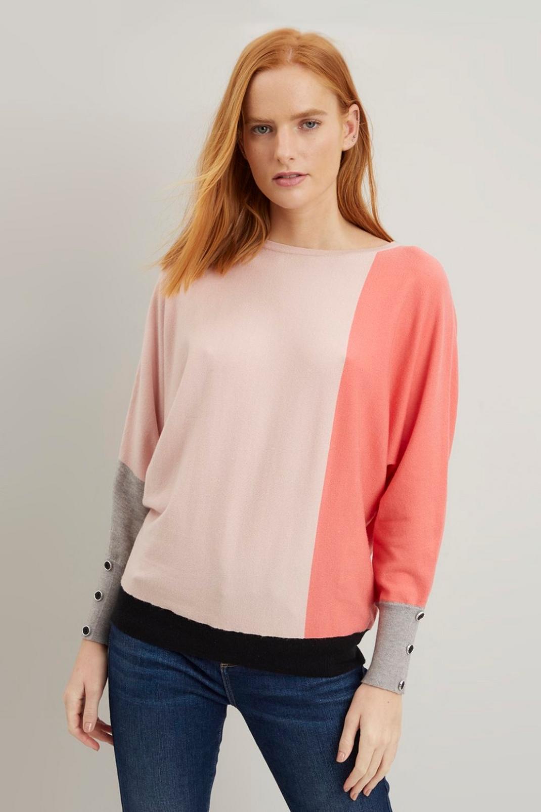 Stone Mixed Colour Block Backwing Jumper image number 1