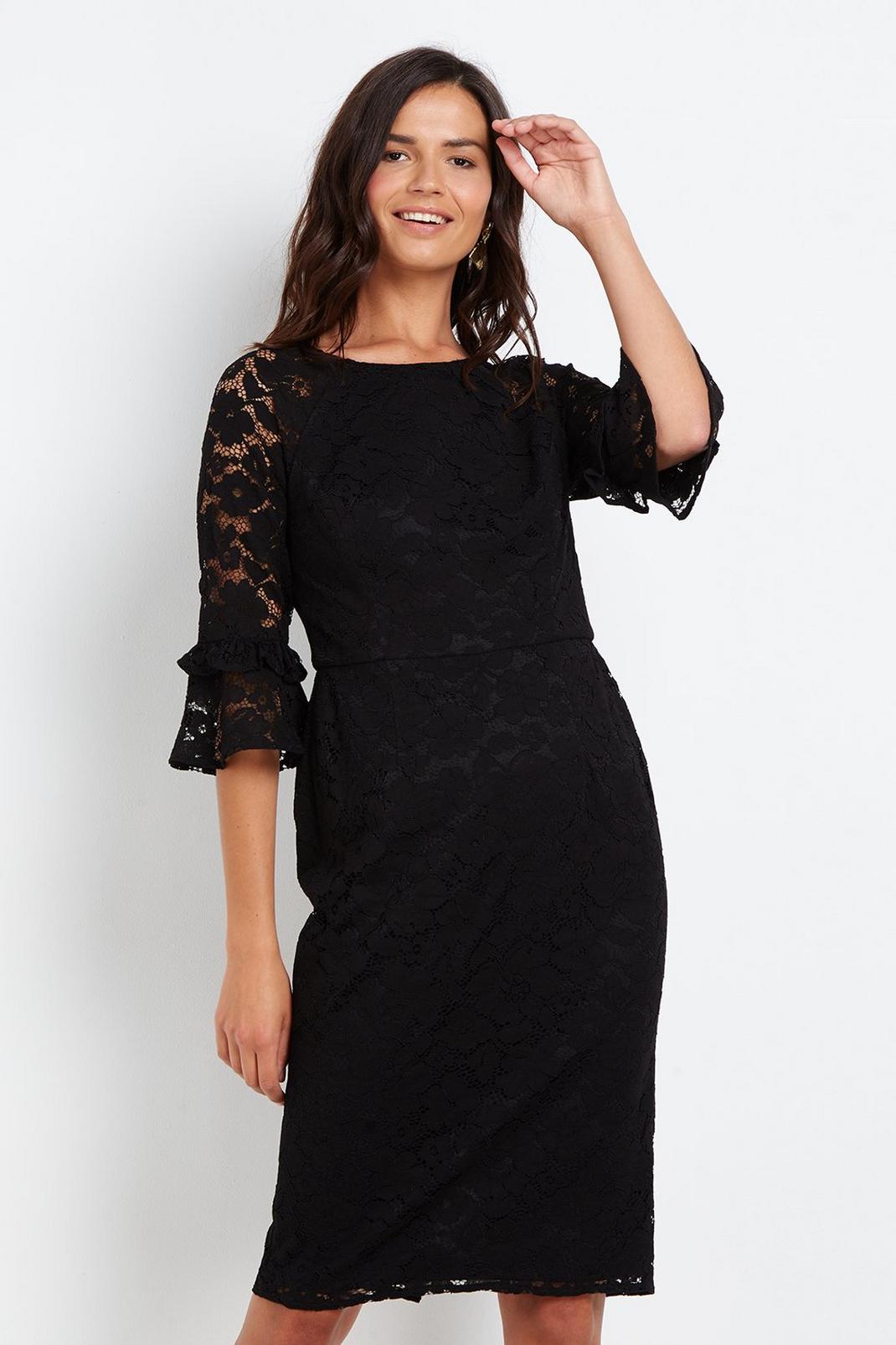 Black Lace Flute Sleeve Dress image number 1