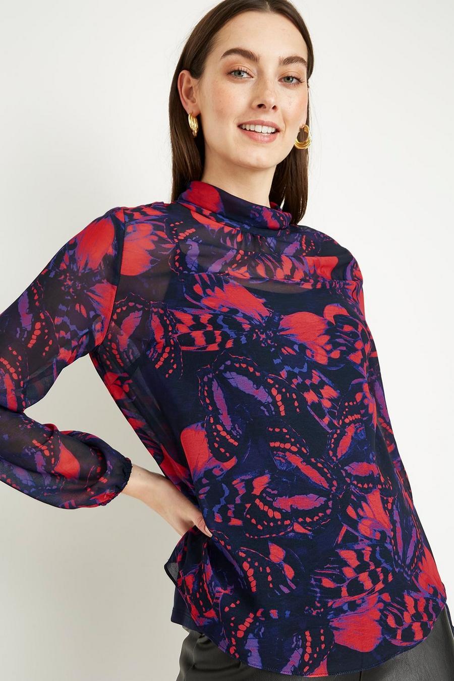 Retro Butterfly Roll Neck Top