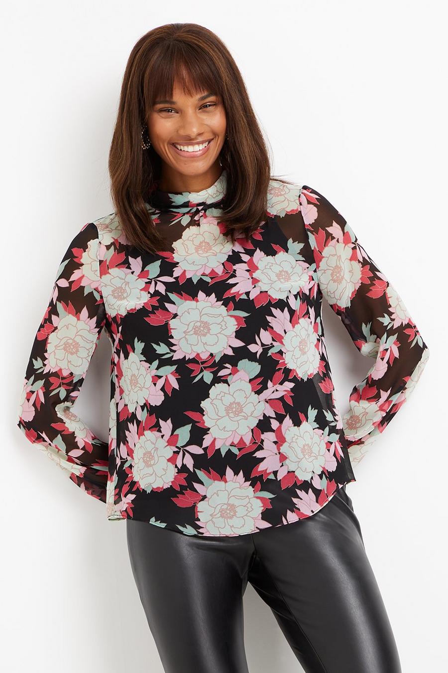 Mint Floral Roll Neck Top
