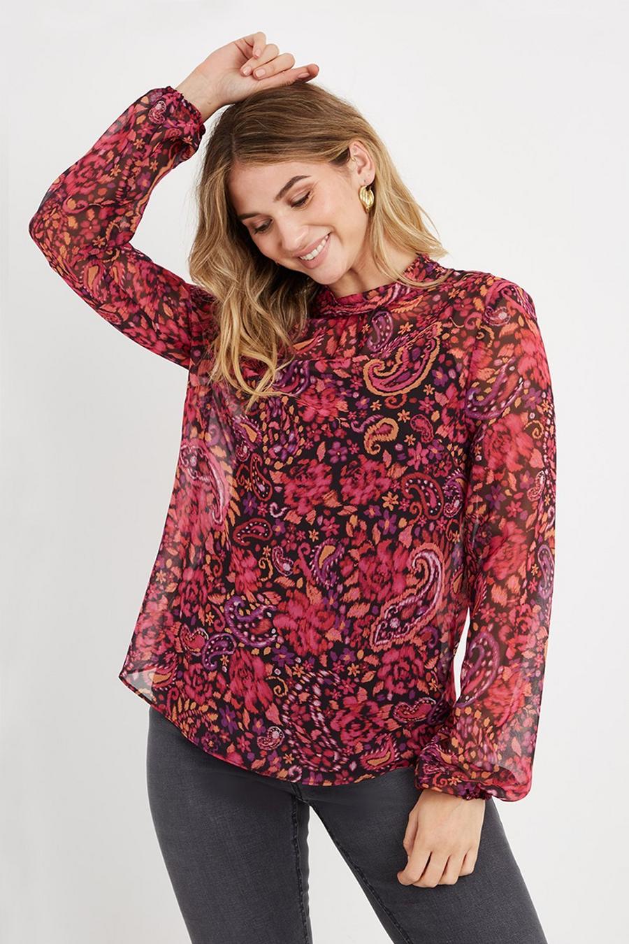 Tall Black Paisley Roll Neck Top