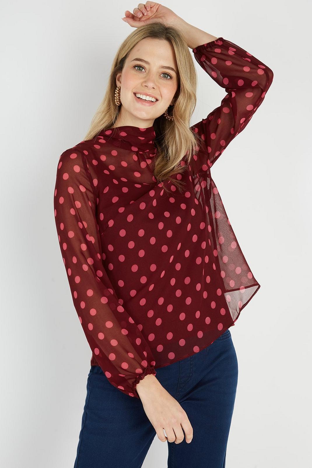 104 Petite Berry Spot Roll Neck Top image number 1
