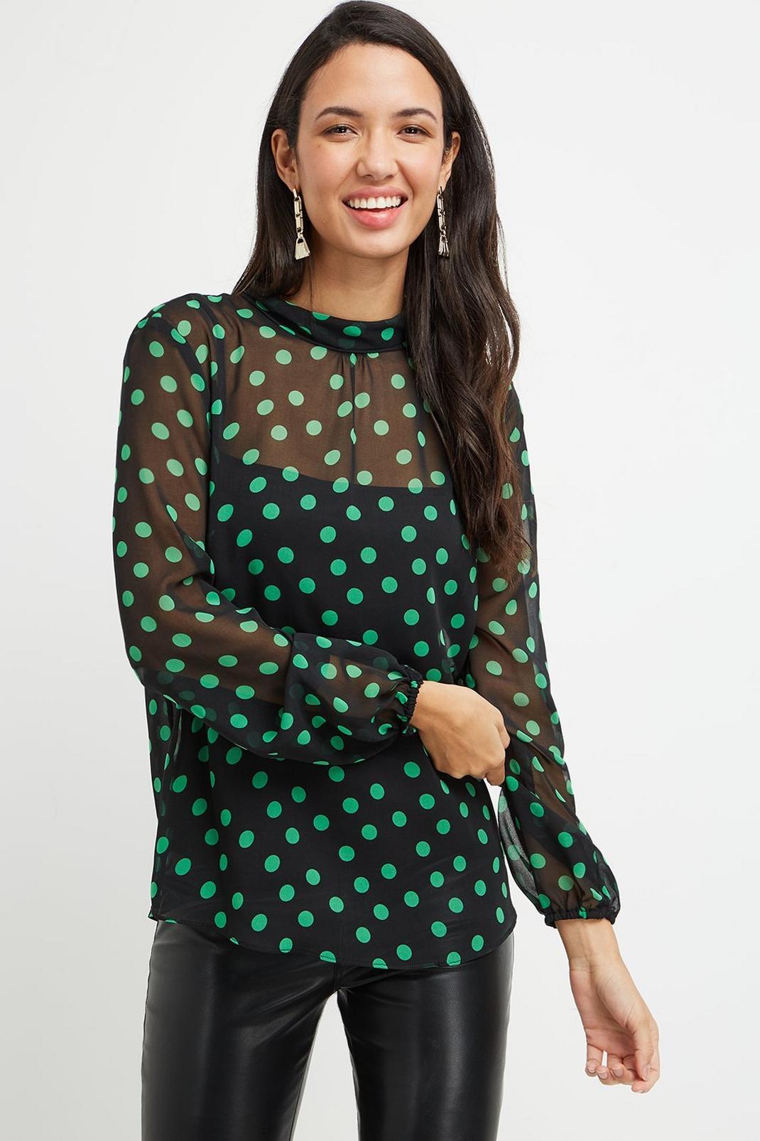 105 Tall Green Spot Roll Neck Top image number 1