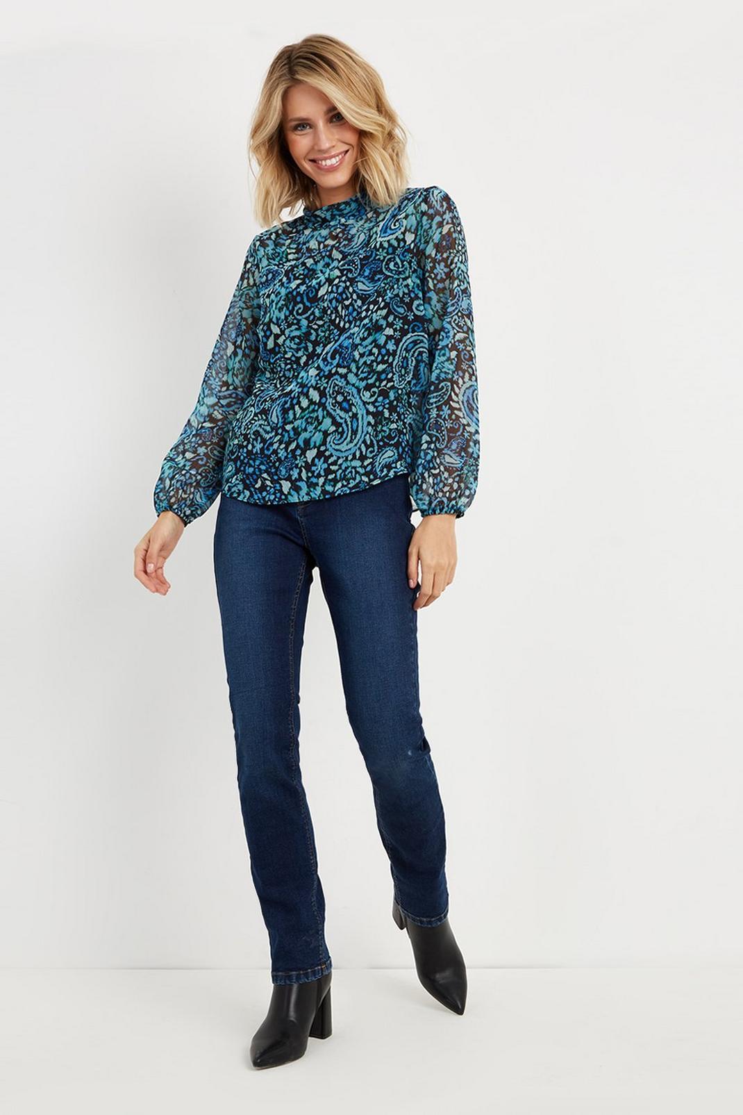 168 Petite Teal Paisley Roll Neck Top image number 2