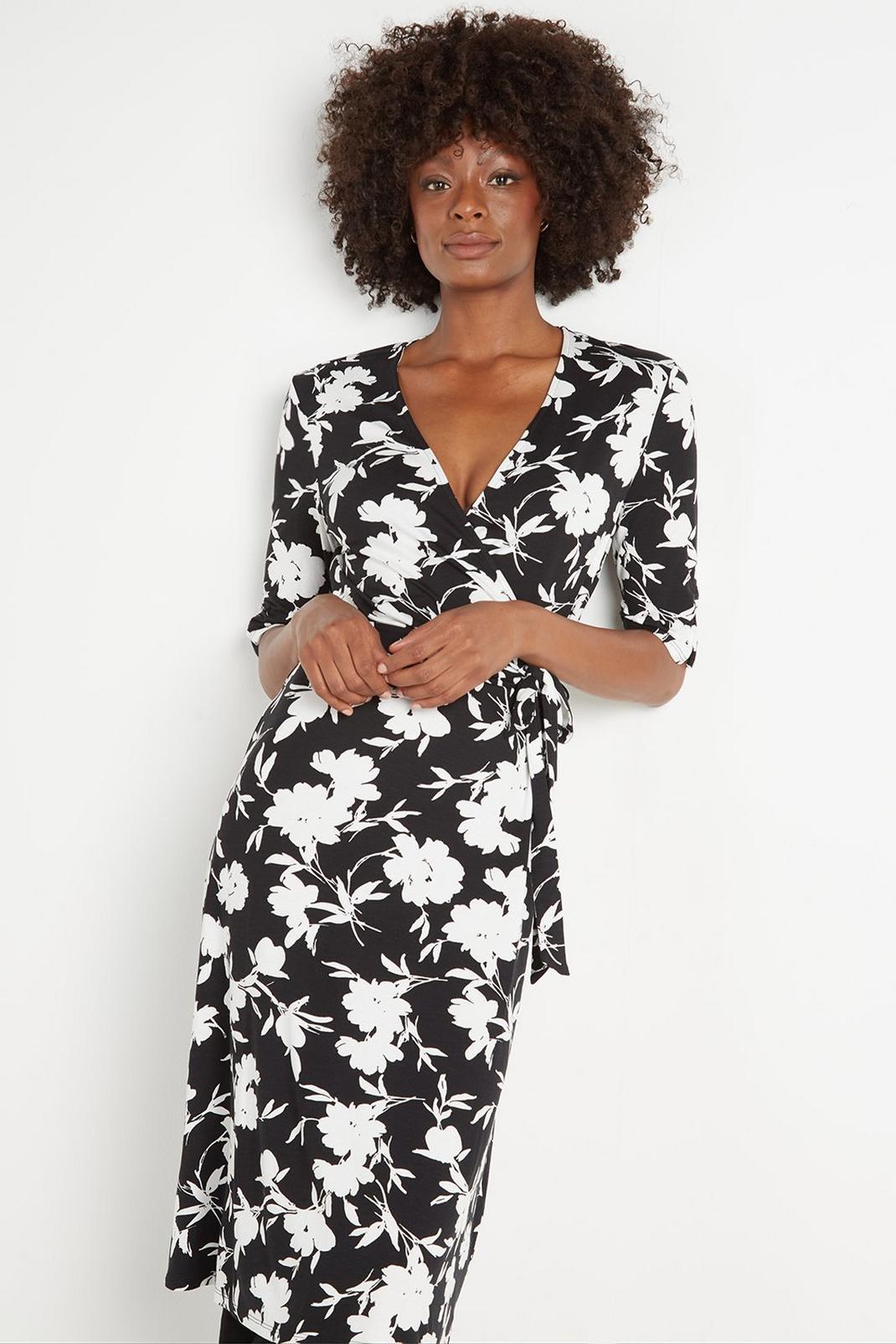 105 Tall Blue Silhouette Floral Jersey Wrap Dress image number 1