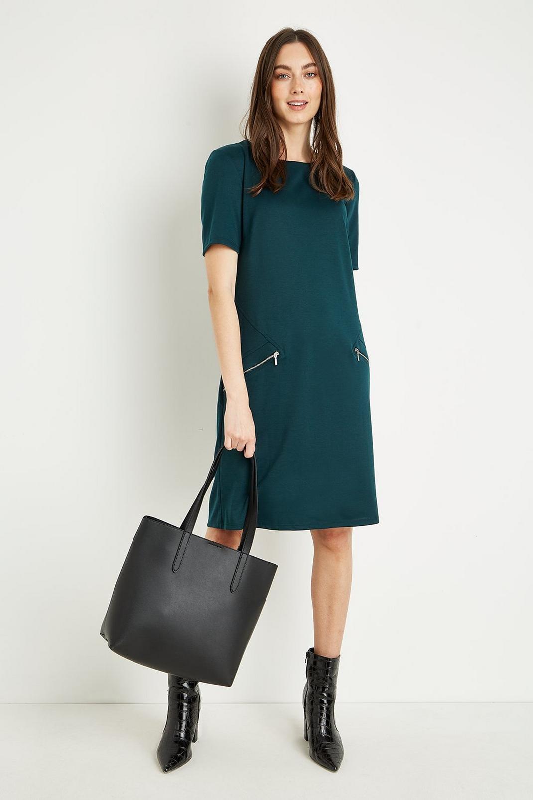 Green Tall Zip Ponte Shift Dress image number 1