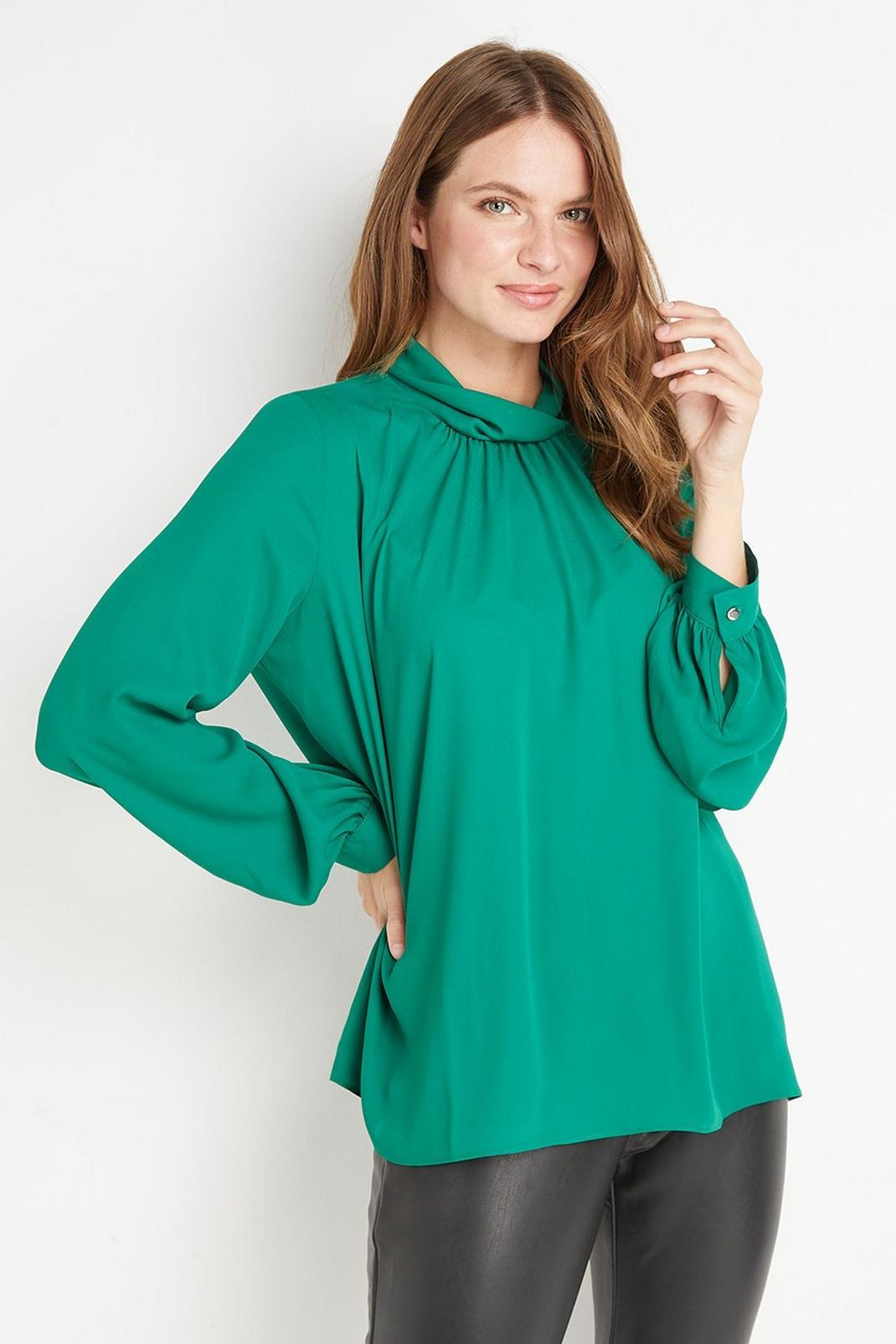 Green High Neck Blouse image number 1