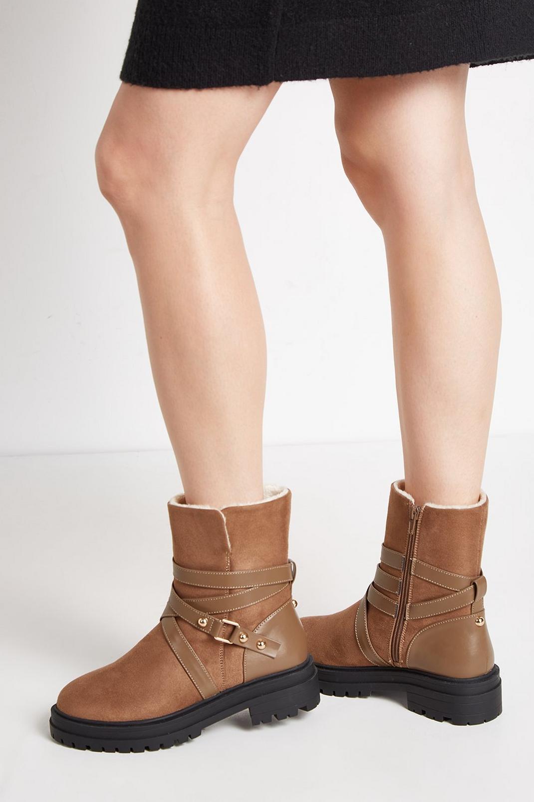 Tan Wide Fit Ali Cross Over Ankle Boots image number 1