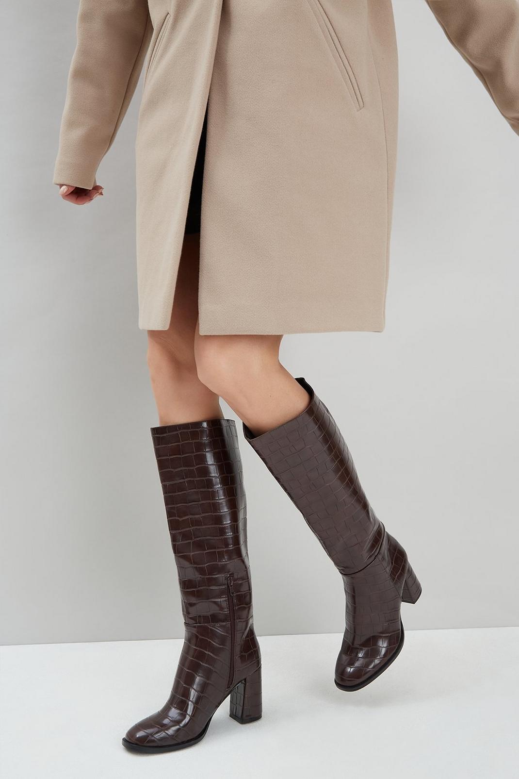 Chocolate Wide Fit Hope Knee High Boot image number 1