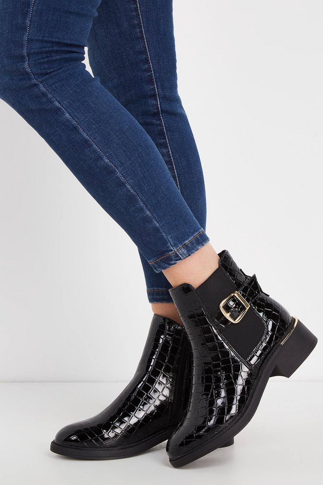 Black croc Wide Fit Angelonia Ankle Boot image number 1