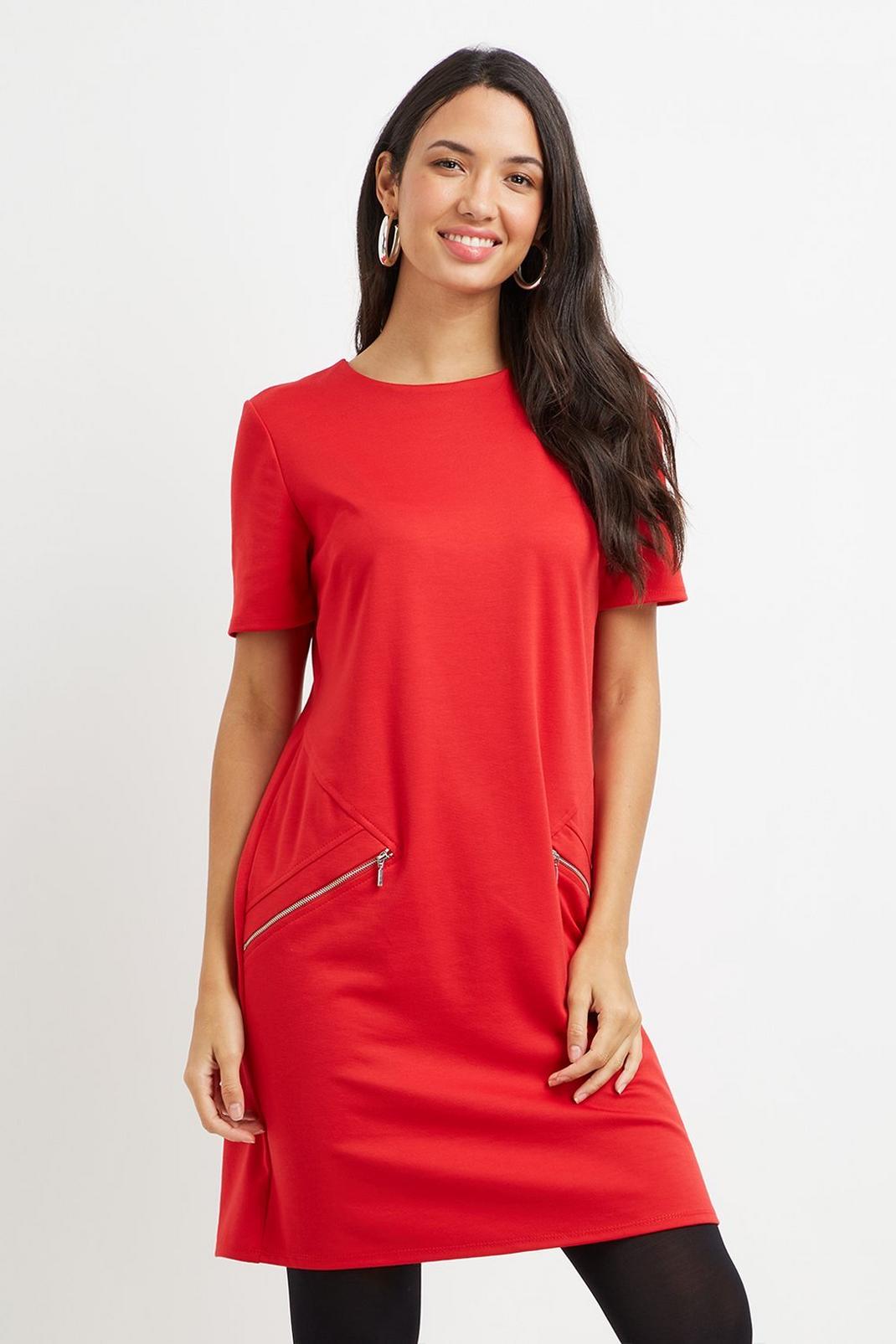 Red Zip Pocket Ponte Dress image number 1