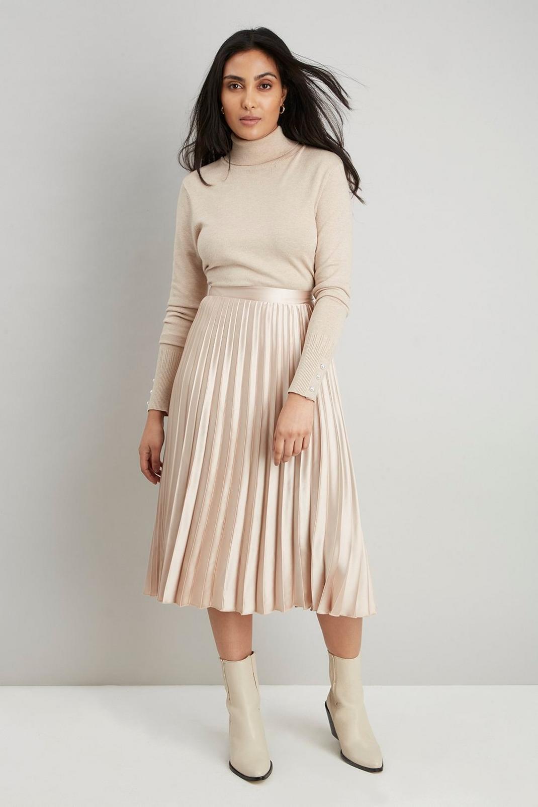 Taupe Petite Pleated Midi Skirt image number 1